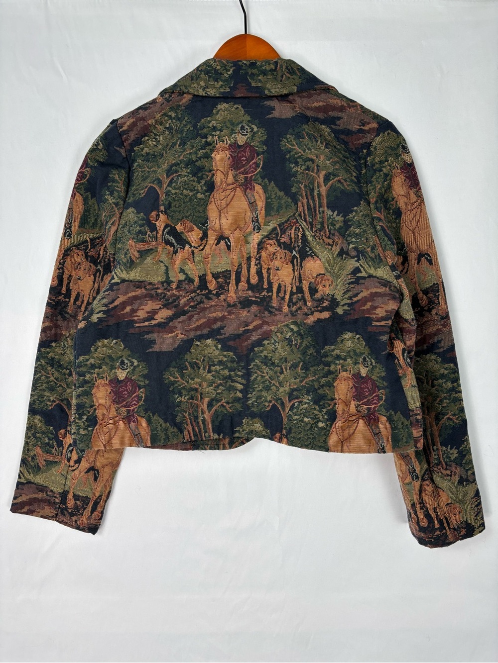 Wooded River Tapestry Equestrian Crop Blazer Horse Dog Size S Green Brown Idaho - Picture 4 of 6